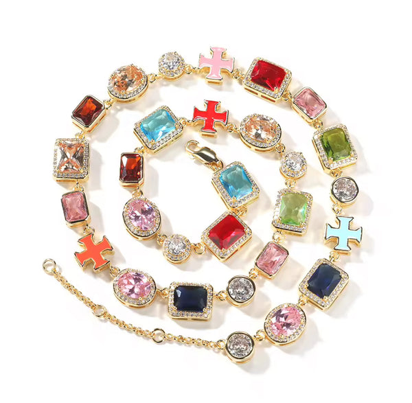 Colorful Iced Out Gemstone choker