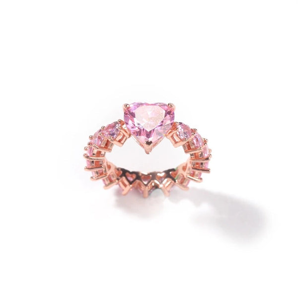 Icy Heart  ring ,heart CZ Ring , luxury ring , Full Cubic Zircon Paved Copper Big Heart Ring Iced Out Bling Hip Hop Fashio