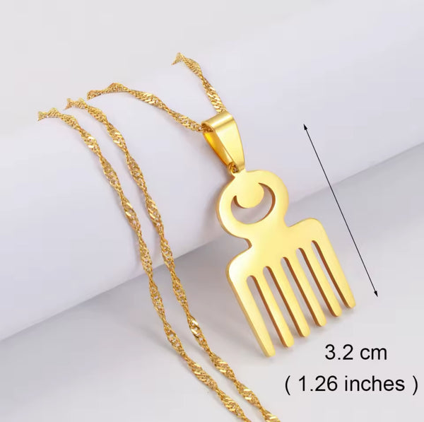 Adinkra necklace, comb necklace