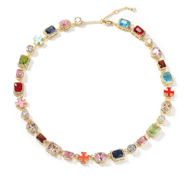 Colorful Iced Out Gemstone choker