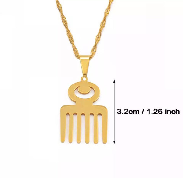 Adinkra necklace, comb necklace