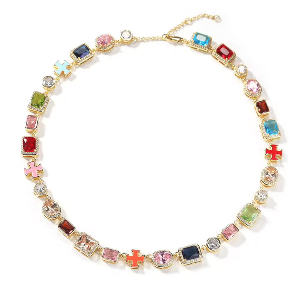 Colorful Iced Out Gemstone choker