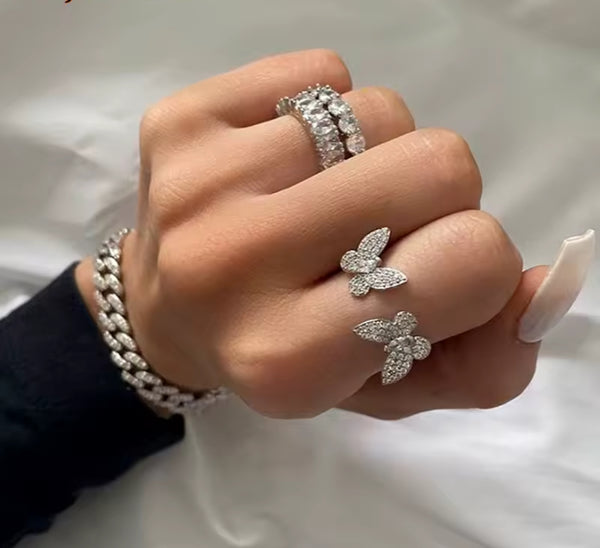 Butterfly ring cz adjustable