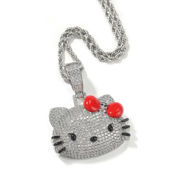 Kitty red bow bling necklace