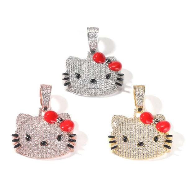 Kitty red bow bling necklace