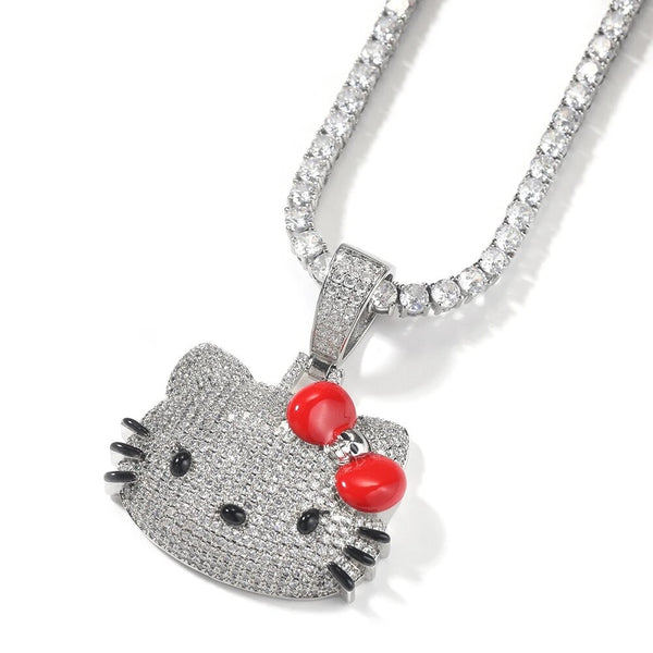 Kitty red bow bling necklace