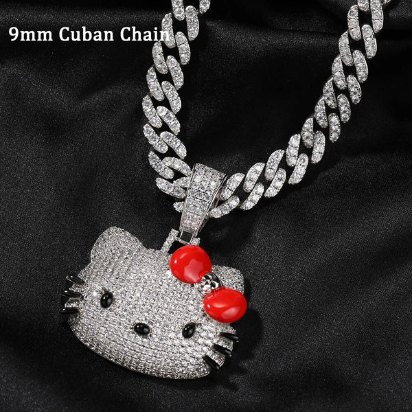 Kitty red bow bling necklace