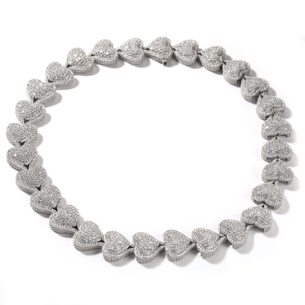 Iced Out CZ Heart Necklaces Pave Setting cz
