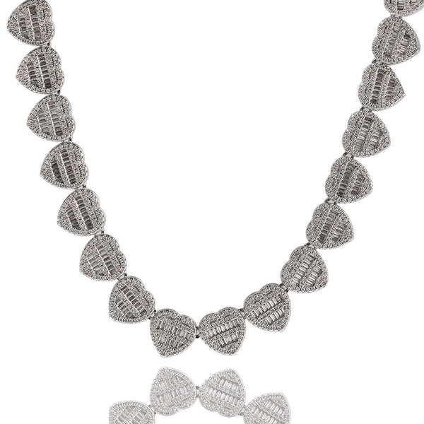 Baguette Heart Chain Necklaces for Women 12 mm Iced Out Cubic Zirconia Stones Necklace Fashion Jewelry for Women Gift