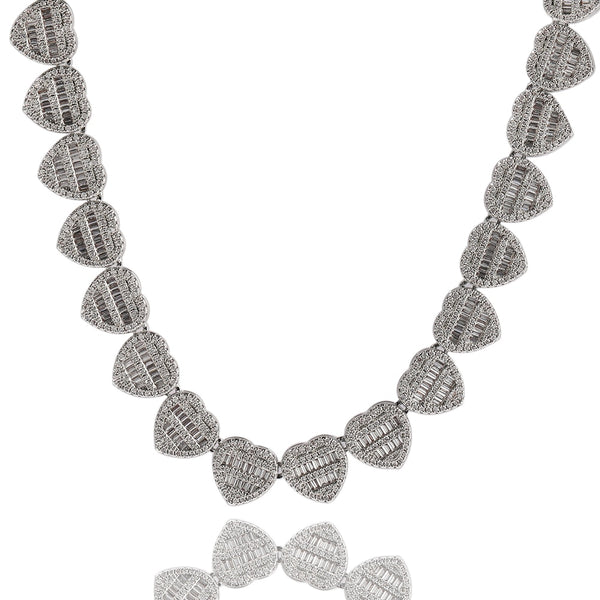 Baguette Heart Chain Necklaces for Women 12 mm Iced Out Cubic Zirconia Stones Necklace Fashion Jewelry for Women Gift