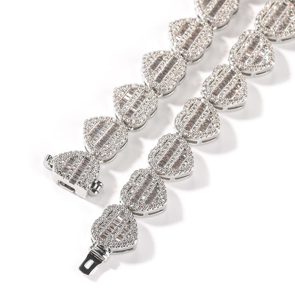 Baguette Heart Chain Necklaces for Women 12 mm Iced Out Cubic Zirconia Stones Necklace Fashion Jewelry for Women Gift