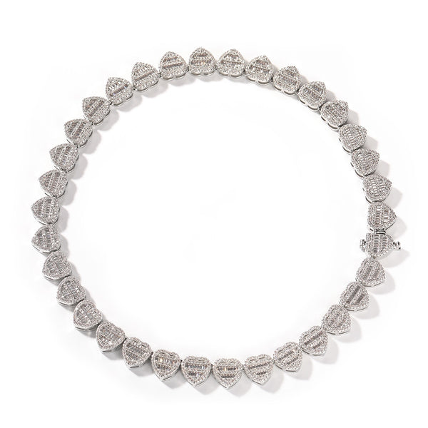 Baguette Heart Chain Necklaces for Women 12 mm Iced Out Cubic Zirconia Stones Necklace Fashion Jewelry for Women Gift