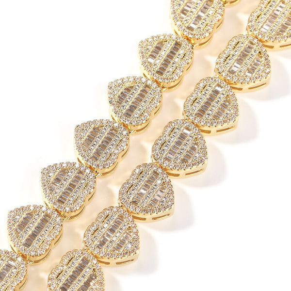 Baguette Heart Chain Necklaces for Women 12 mm Iced Out Cubic Zirconia Stones Necklace Fashion Jewelry for Women Gift