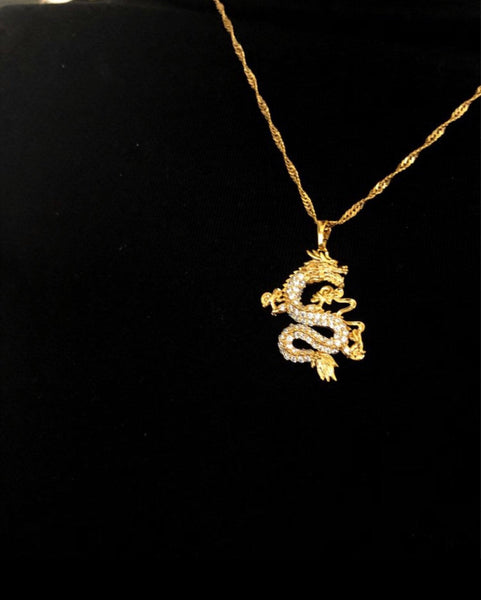 SILVER Dragon necklace , 18k gold plated dragon pendant , dragon charm , dragon jewelry ,fantasy necklace men