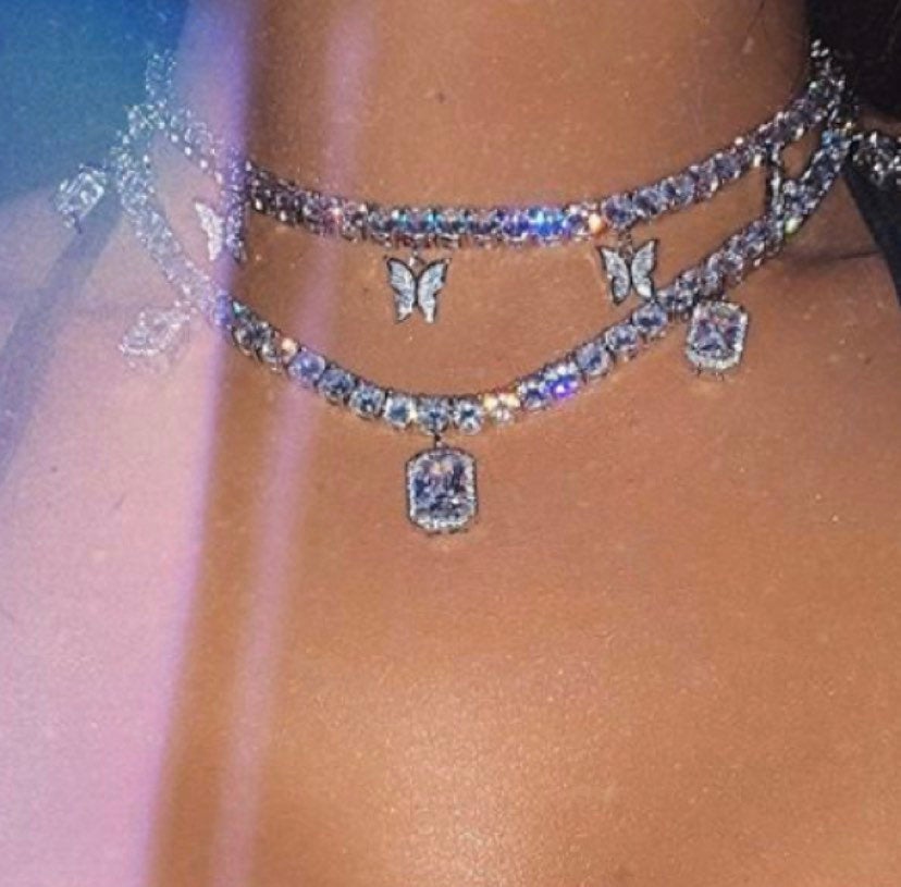 Inateannal Collana Girocollo Farfalla Con Cristalli - Bijoux Tennis Con Ciondolo Grande Farfalla - Placcata Oro - Regalo Donna
