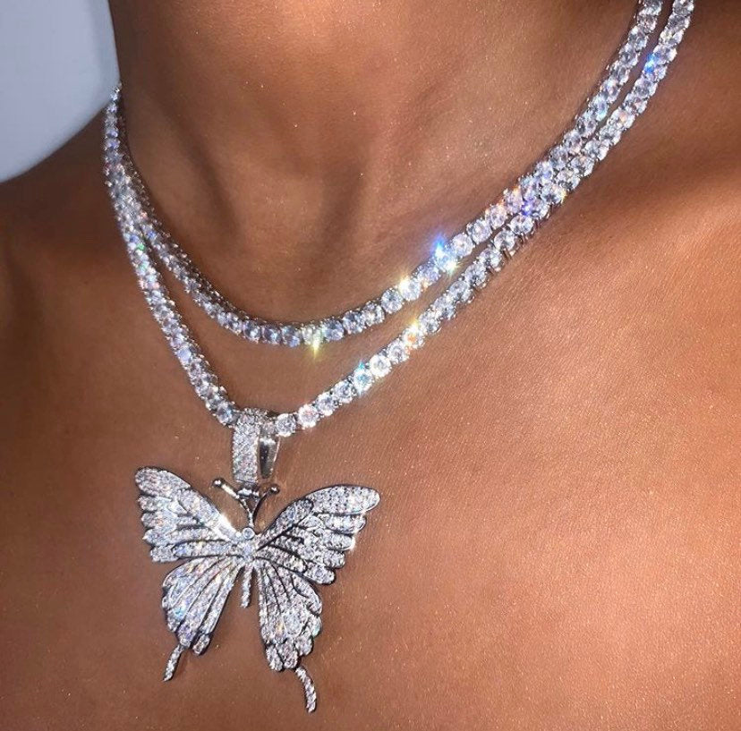 Tennis Necklace Butterfly Diamond Necklace Choker Butterfly Tennis