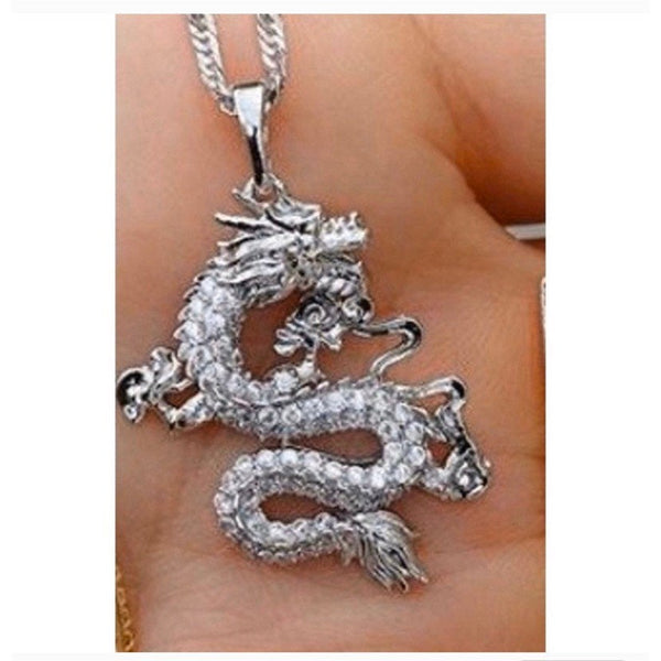 SILVER Dragon necklace , 18k gold plated dragon pendant , dragon charm , dragon jewelry ,fantasy necklace men
