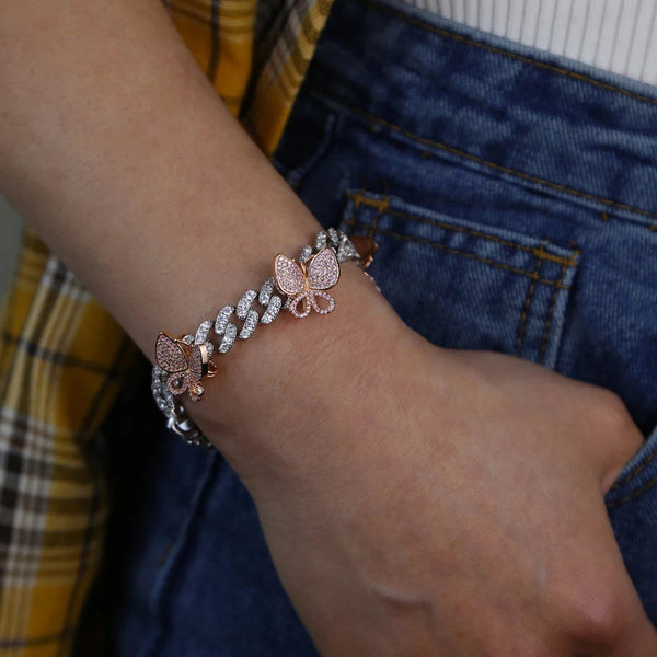 pink and white cuban butterfly bracelet, butterfly bracelet, gift  mom , butterfly cuban ,pink cuban bracelet, butterfly jewelry