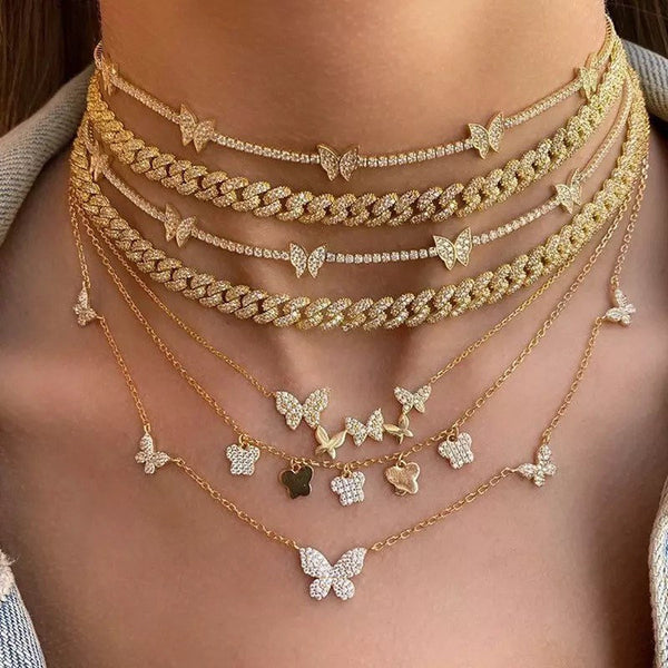 butterfly tennis choker ,(FREE! BUY ONE GET ONE FREE ,ADD 2 TO CART) cz tennis butterfly necklace , bling iced tennis butterfly, butterfly necklace