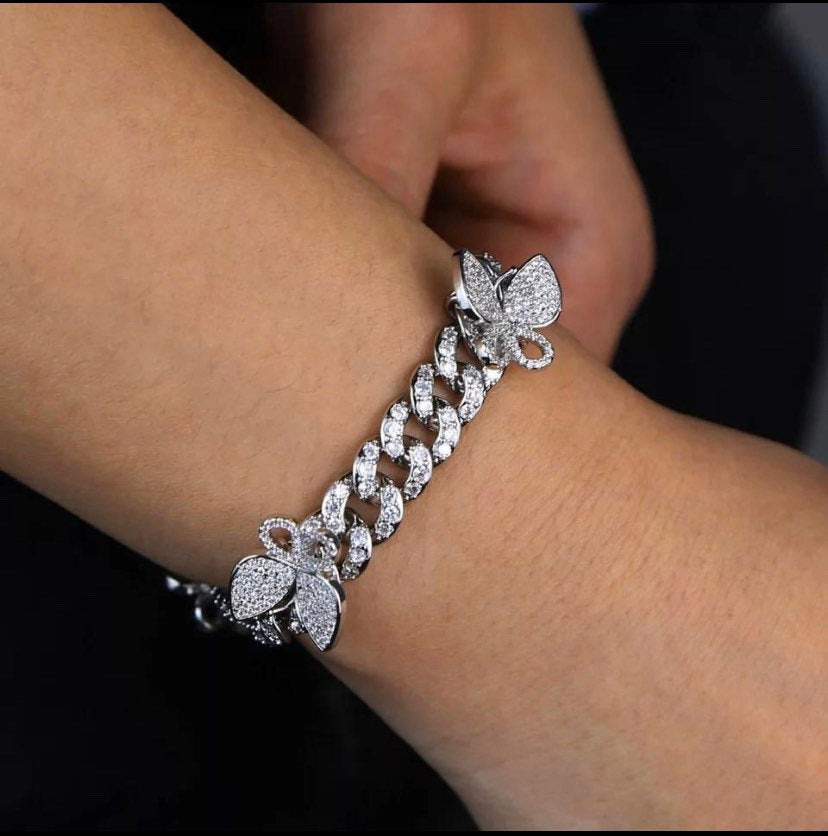 mini cuban butterfly bracelet, gold Color Cuban Link Bracelet, 9mm Iced Out Cubic Zirconia Women Bracelets Fashion,butterfly bracelet