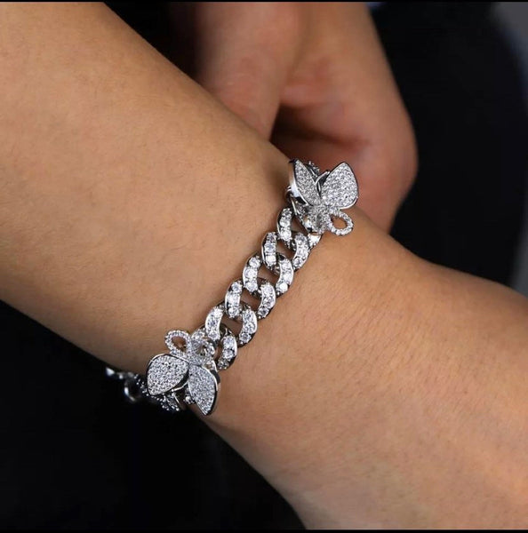 mini cuban butterfly bracelet, gold Color Cuban Link Bracelet, 9mm Iced Out Cubic Zirconia Women Bracelets Fashion,butterfly bracelet
