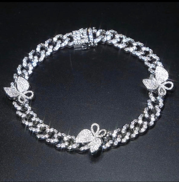 mini cuban butterfly bracelet, gold Color Cuban Link Bracelet, 9mm Iced Out Cubic Zirconia Women Bracelets Fashion,butterfly bracelet