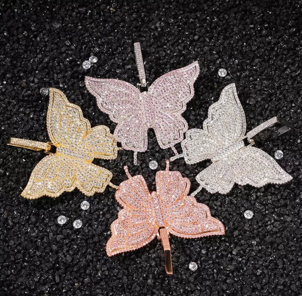 9m Butterfly cuban choker chain necklace , pink cuban choker , butterfly necklace, butterfly pendant