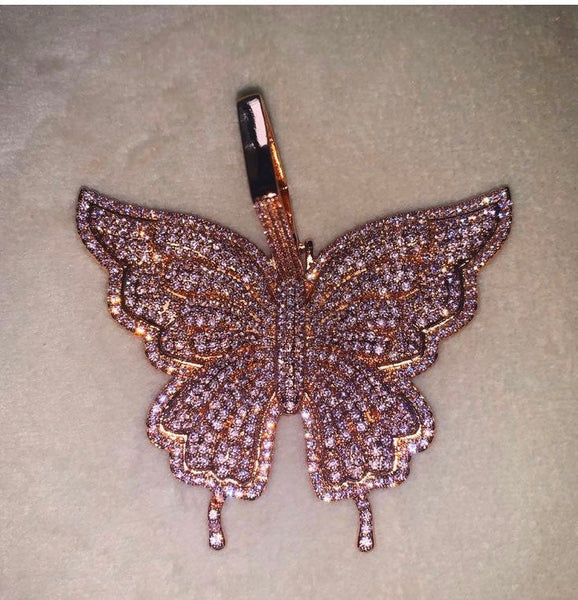 9m Butterfly cuban choker chain necklace , pink cuban choker , butterfly necklace, butterfly pendant