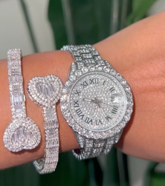 open heart rhinestone bangle, Baguette heart cuff bracelet,Opened Heart Zircon Bracelet Iced Out CZ  Bracelet