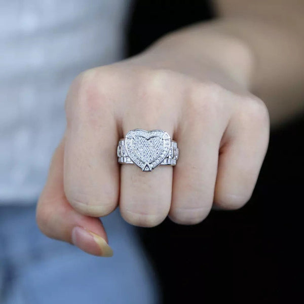 Heart  ring ,bling heart heart CZ Ring , luxury ring , Full Cubic Zircon Paved Copper Big Heart Ring Iced Out Bling