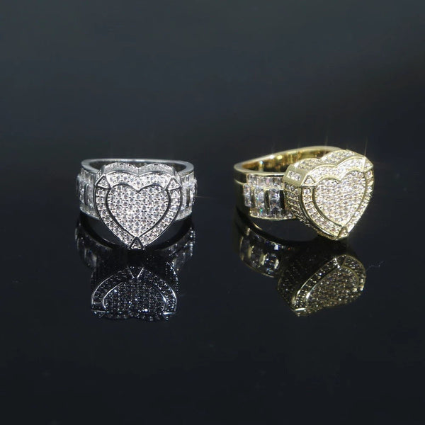 Heart  ring ,bling heart heart CZ Ring , luxury ring , Full Cubic Zircon Paved Copper Big Heart Ring Iced Out Bling