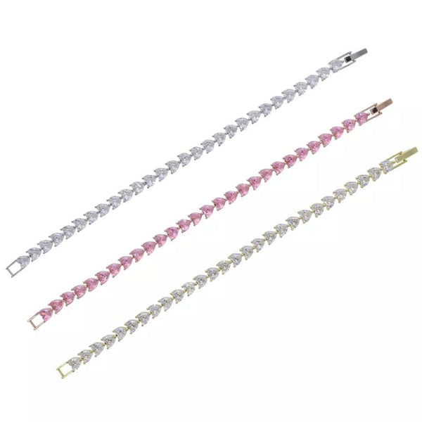 Tennis heart bracelet or necklace , heart Iced Zircon Tennis Chain Bracelet, bridal cz link bracelet,bridemaidsgift,tennis heart necklace