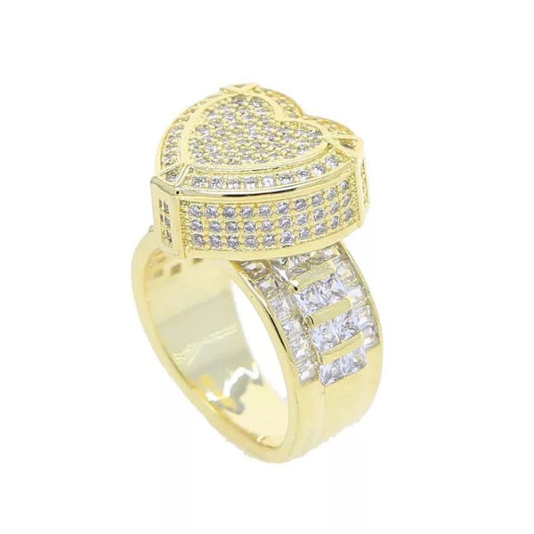 Heart  ring ,bling heart heart CZ Ring , luxury ring , Full Cubic Zircon Paved Copper Big Heart Ring Iced Out Bling