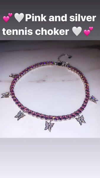 butterfly tennis choker , cz tennis butterfly necklace , bling iced tennis butterfly