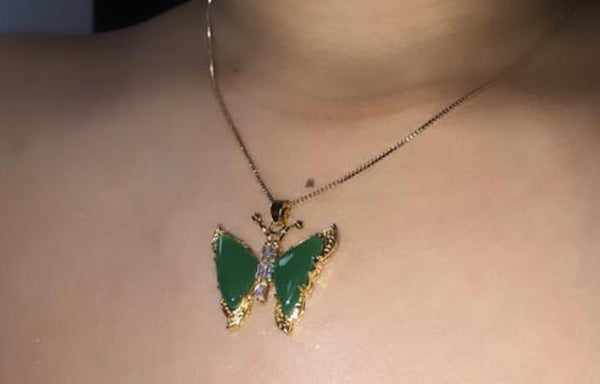 New Gorgeous 30X32MM Green jades Butterfly Inlaid Zircon Pendant  Best Gift 1PCS