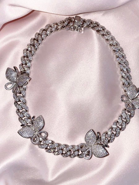12mm CZ cuban butterfly choker , butterfly cuban Necklace ,Iced Out Zircon custom Color Luxury Bling butterfly pendant