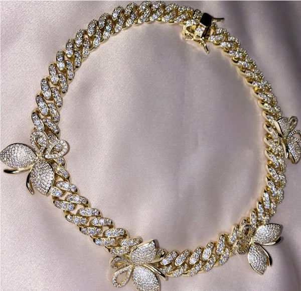 12mm CZ cuban butterfly choker , butterfly cuban Necklace ,Iced Out Zircon custom Color Luxury Bling butterfly pendant