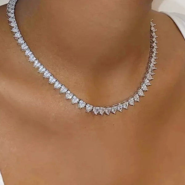 Tennis heart necklace, cubic zirconia necklace, tennis heart choker