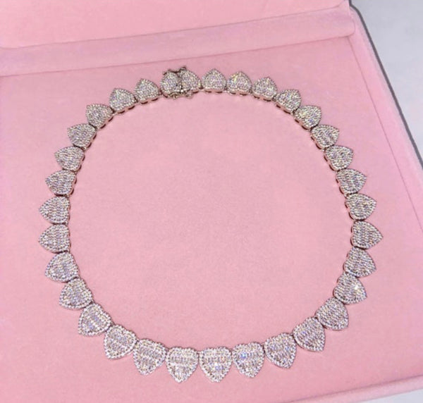 Baguette Heart Chain Necklaces for Women 12 mm Iced Out Cubic Zirconia Stones Necklace Fashion Jewelry for Women Gift
