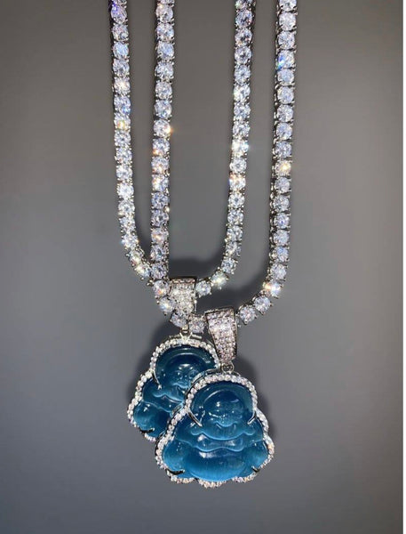 Blue Tennis chain buddha pendant