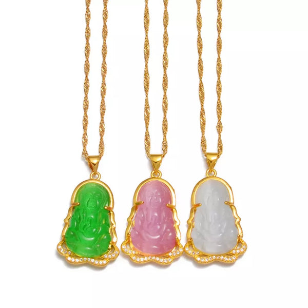 JADE Buddhist Guanyin Pendant Necklace Chinese Style Green/White Ornament