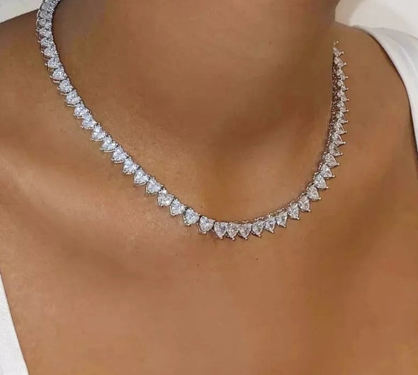 Tennis heart necklace, cubic zirconia necklace, tennis heart choker