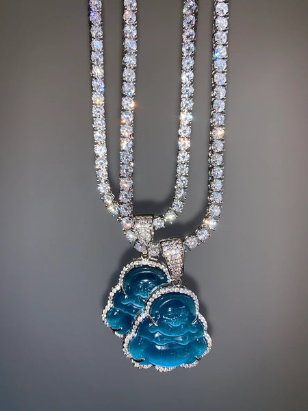 Blue Tennis chain buddha pendant
