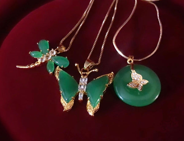 New Gorgeous 30X32MM Green jades Butterfly Inlaid Zircon Pendant  Best Gift 1PCS