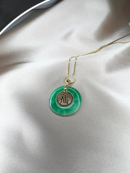Green jades Chinese characters Donut "Love" Word Pendant  Best Gift