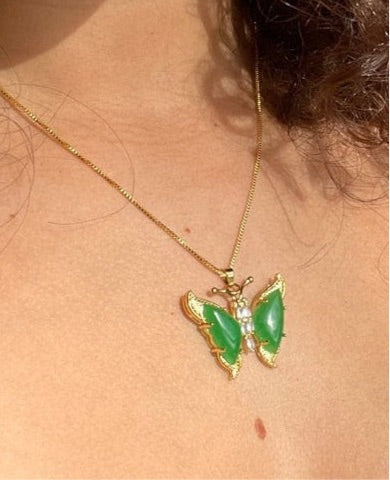 New Gorgeous 30X32MM Green jades Butterfly Inlaid Zircon Pendant  Best Gift 1PCS