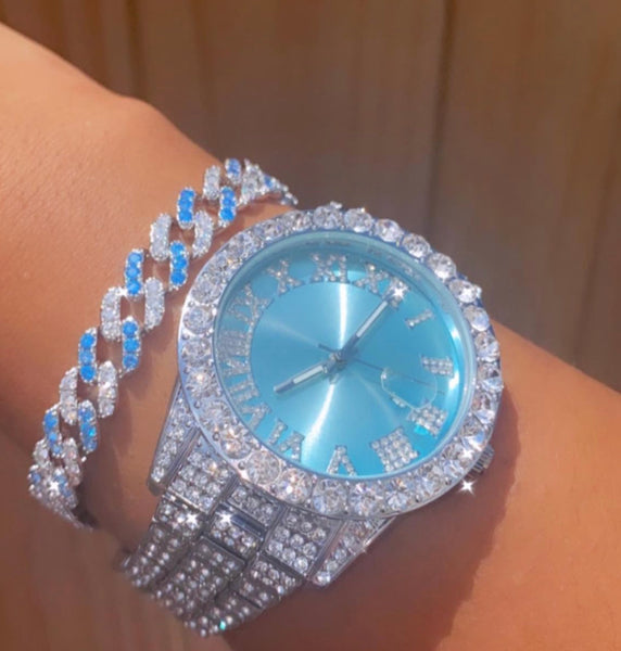 2 piece set pink and silver watch and bracelet