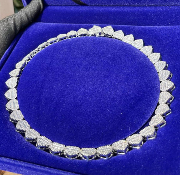 Baguette Heart Chain Necklaces for Women 12 mm Iced Out Cubic Zirconia Stones Necklace Fashion Jewelry for Women Gift