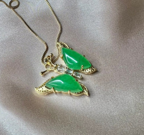 New Gorgeous 30X32MM Green jades Butterfly Inlaid Zircon Pendant  Best Gift 1PCS