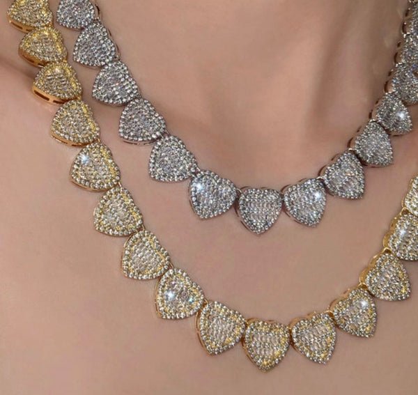 Baguette Heart Chain Necklaces for Women 12 mm Iced Out Cubic Zirconia Stones Necklace Fashion Jewelry for Women Gift